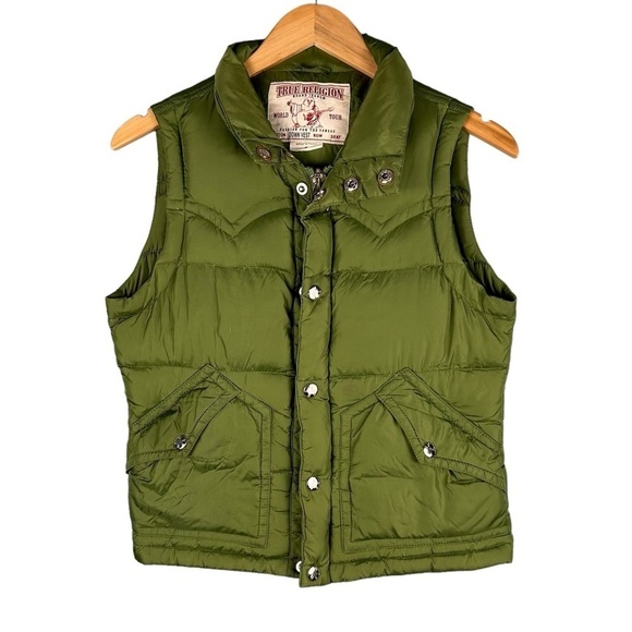 True Religion Green Down Puffer Vest Women's Size S - Picture 1 of 9